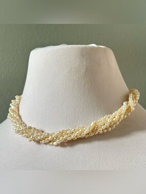 Freshwater Rice Pearl Twist Necklace Bridal Mermaidcore Safety Clasp Grandmacore